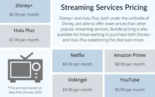 comparison of different streaming services pricing with disney+